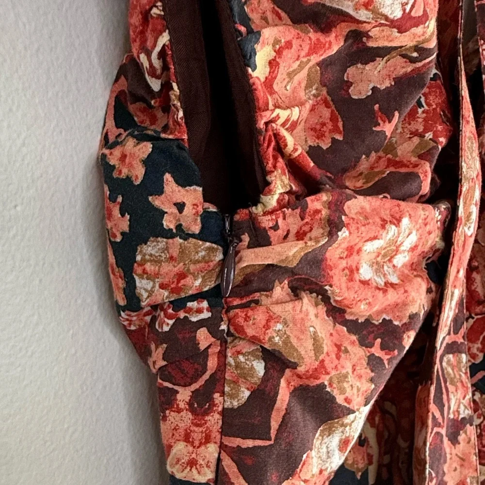 NEW Anthropologie Tie-Back Floral Midi Dress Red Motif Women’s Size 4